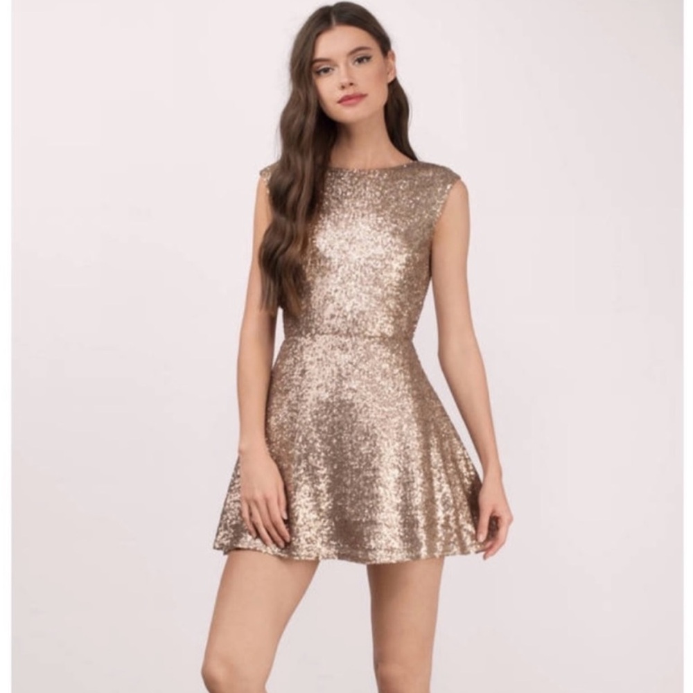 Tobi Shimmering Gold Mini Dress